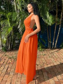 SHEIN SXY Vestidos de mujer blancos para vacaciones en la playa, vestidos bohemios de mujer, vestidos de verano, vestidos de mujer largos de verano, ropa de mujer de verano, vestidos de playa, vestidos bohemios, vestidos de verano, conjuntos de verano, vestidos blancos, vestidos de mujer blancos - Naranja - Ver 9