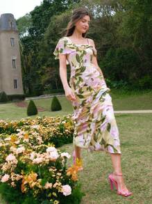 MOTF PREMIUM Vestido Estampado De Flores Con Ribete De Volantes Tejido - Multicolor - Ver 11