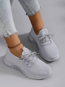 STEPREACH Fall/Winter Women's Casual Athletic Shoes, Breathable, Comfortable, Lightweight, Lace-Up, Solid Color, Pink/Light Colors, Anti-Slip, Wear-Resistant,Sneakers For Women - Grey - View 3