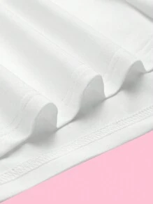 SHEIN EZwear 女士夏季短袖修身圓領T恤，貼身浣熊印花設計 - 白色 - 查看 5