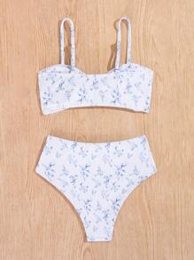 Tween Girl Floral Printed Bowknot Bikini Set, 2pcs, Clean And Comfortable For Summer Vacation - Multicolor - View 2
