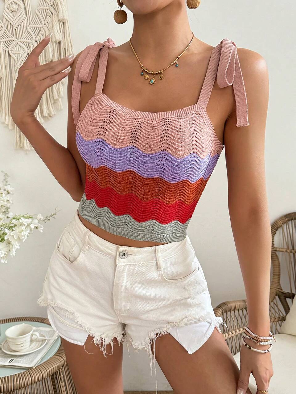 Women Multicolored Striped Camisole Top For Summer