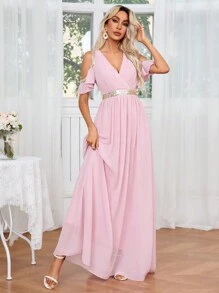 SHEIN Belle Jurk met glitterlint en split met open schouder en taille