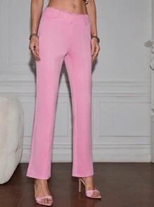 SHEINNeu Dames effen kleur kant dagelijkse mode wijde pijpen broek