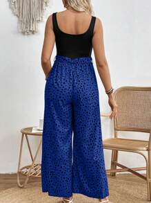 SHEIN Summer Polka Dot Color Block Maternity Jumpsuit - Royal Blue - View 2