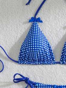 Swim Mod Bộ bikini dây yếm cổ yếm trang trí hình con bướm dành cho nữ, có in hình, ngẫu nhiên - Xanh và trắng - Xem 3