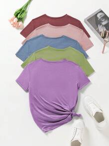 INAWLY Camiseta casual de verano para mujer de cuello redondo y manga corta de unicolor