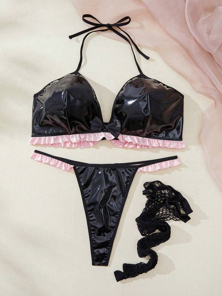 Plus Size Two-Tone Hem Shiny Sexy Stage Costume