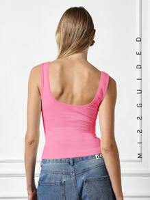 MISSGUIDED 繡花商標肋方領背心 - 粉色 - 查看 2