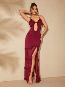 Hauture Rochie de damă, la modă și elegantă, cu bretele cu tiv despicat - Burgundia - Vizualizare 1