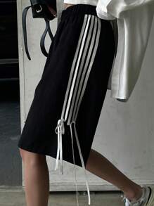 DAZY Mujeres, pantalones cortos a rayas con lazo de moda para ocasiones informales en verano