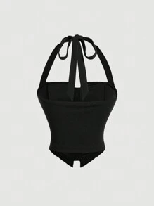 SHEIN MOD Women's Black Bow Top,Graduation - Black - View 2