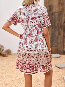 Breezaya Đầm ngắn tay cổ chữ V buộc dây dành cho nữ với thiết kế một bên ngực cho ngày lễ Mix & Match - Nhiều màu - Xem 2