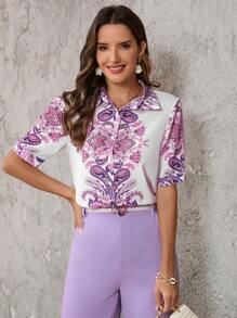 SHEIN Clasi Summer Women's Floral Print Button-Up Shirt - Multicolor - View 7