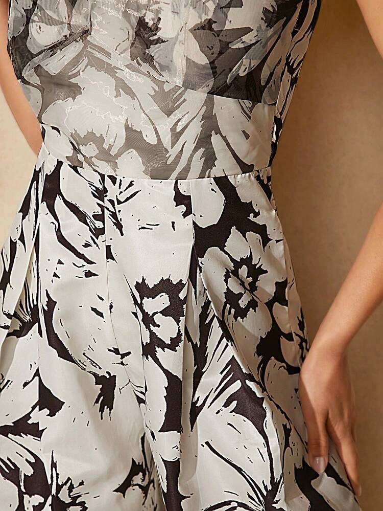 Tropical Print Wide Leg Jumpsuit