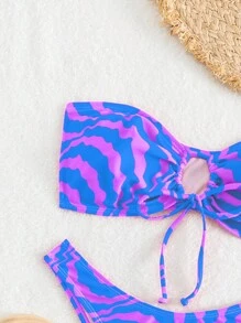 SHEIN Swim 比基尼套装 分体比基尼套装 无钢圈 购买版权 随机印花 夏日海滩 - 彩色 - 查看 4