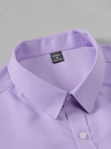Manfinity Mode Men Spring/Autumn Casual Solid Color Long Sleeve Shirt, Light Purple Shirt Men, Men's Purple Dress Shirt
