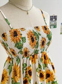 Soleia Women's Summer Casual Sunflower Printed Spaghetti Strap Dress - Multicolor - View 4