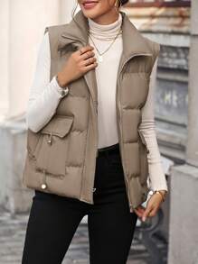 SHEIN LUNE Flap Pocket Zipper Vest Padded Padded Coat Clothes Winter
