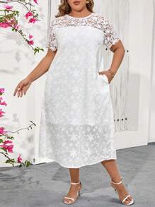 SHEIN Clasi Vestido elegante de vacaciones blanco de parches de encaje bordado y encaje soluble