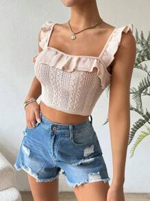 SHEIN VCAY Damen Sommerurlaub Rüschen verziertes Cami Tank Top - Aprikosenfarben - Übersicht 6