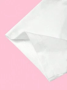 SHEIN EZwear 女士夏季短袖修身圓領T恤，貼身浣熊印花設計 - 白色 - 查看 4