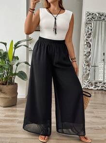 SHEIN Holidaya Pantalones sueltos simples de talla grande para mujer de unicolor