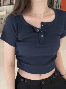 DAZY Women Crop-Length Tight Solid Color T-Shirt Summer