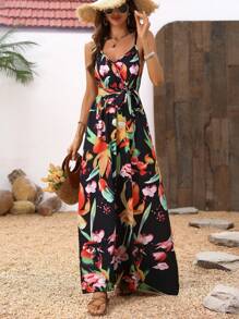 SHEIN VCAY Women's Summer Holiday Floral Printed Strappy Dress - Multicolor - View 1