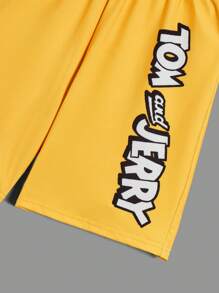 TOM & JERRY X SHEIN Maglietta casual a maniche corte e pantaloncini a due toni con stampa di cartoni per ragazzino, estate