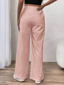 SHEIN Young Women Casual Loose Fit Wide Leg Pants With Elastic Waist And Adjustable Drawstring, High Waist Long Trousers For Maternity - Pink - View 2