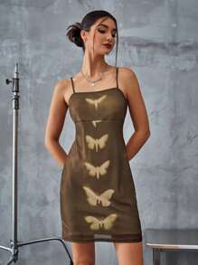 GENKIRA Đầm ôm body in họa tiết bướm gợi cảm - Nhiều màu - Xem 4
