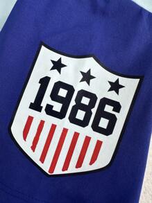 Manfinity Campus Court Men Summer Casual Color-Block Letter And Number Printed Short Sleeve T-Shirt And Shorts Set - Multicolor - View 5