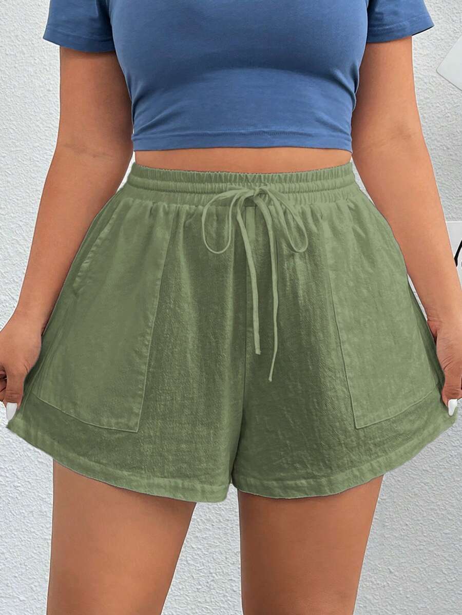 SHEIN EZwear Białe, tkane, sportowe spodenki damskie - Wojskowa Zieleń - Zobacz 1