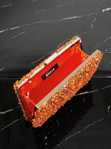 SHEIN SXY WOMEN Clutch BAG,EVENING BAG, All-Over Floral Chain Decor Elegant Fashion Simple Purse, Teenagers, FOR VACATION,HOLIDAY,SUMMER,PARTY,DATE,DATE NIGHT,Halloween Valentines - Orange - View 5