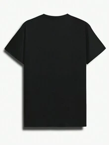 Camiseta de manga corta de cuello redondo para mujer con estampado de letras y caracteres, de estilo casual de verano - Negro - Ver 4