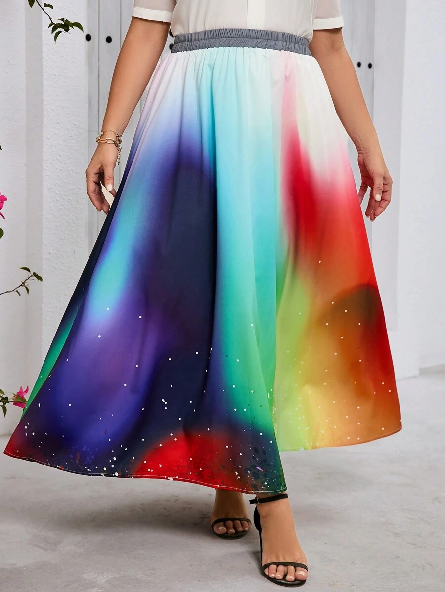 EMERY ROSE Plus Size Summer Fashion Colorful Ombre Skirt - Multicolor - View 1