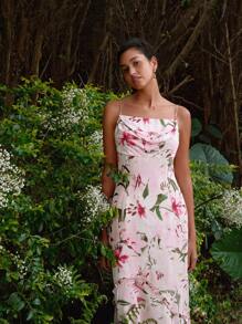 MOTF PREMIUM SILK FLORAL PRINT RUCHED HANKY HEM SLIP DRESS - Multicolor - View 12