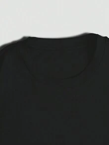 Camiseta de manga corta de cuello redondo para mujer con estampado de letras y caracteres, de estilo casual de verano - Negro - Ver 5