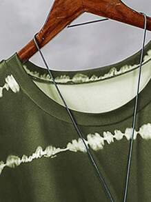 Maweii Plus Size Tie-Dye Top And Shorts Casual Two-Piece Set - Army Green - View 4