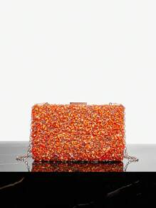 SHEIN SXY WOMEN Clutch BAG,EVENING BAG, All-Over Floral Chain Decor Elegant Fashion Simple Purse, Teenagers, FOR VACATION,HOLIDAY,SUMMER,PARTY,DATE,DATE NIGHT,Halloween Valentines - Orange - View 1