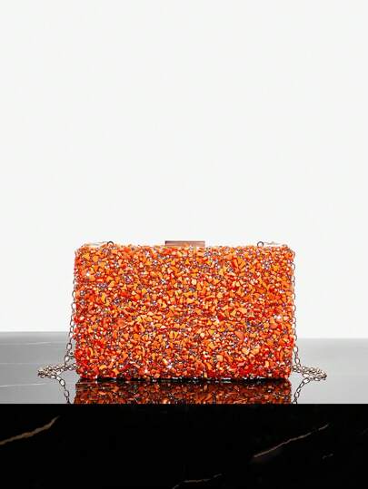 SHEIN SXY Clutchväska för KVINNOR,KVÄLLVÄSKA, Heltäckande blommig kedjadekor Elegant mode Enkel handväska, tonåringar, FÖR SEMESTER,SEMESTER,SOMMAR,FEST,DATUM,DATUM NATT,Halloween