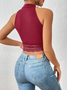 SHEIN Frenchy Tương phản ren cắt dây ren trang trí hạt vải hàng đầu - Gỗ đỏ - Xem 2