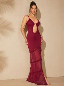 Hauture Rochie de damă, la modă și elegantă, cu bretele cu tiv despicat - Burgundia - Vizualizare 5