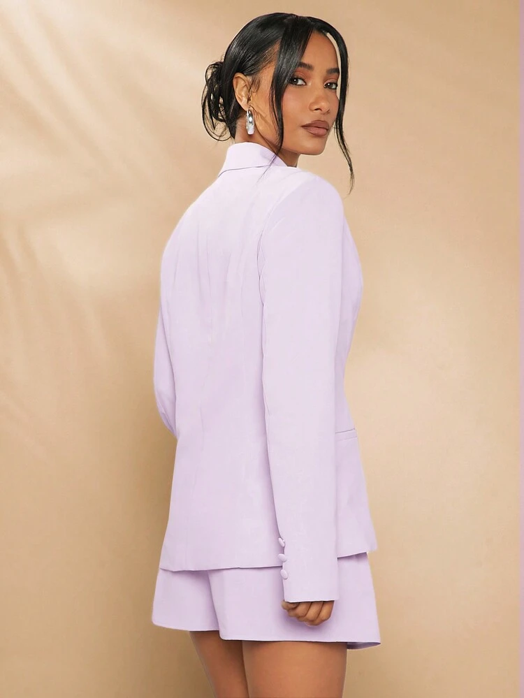 Triangle Top & Tie Shorts & Blazer Two Pieces Set