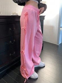 DAZY Seitliche Schleife Bindeband Damen lose Sport Hose mit Zugband - Pink - Übersicht 4