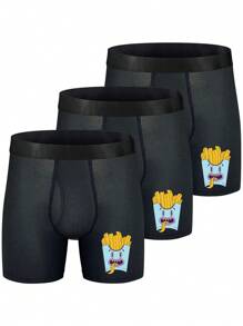 3pcs Quick-Drying Polyester Boxer Briefs With Designed Prints