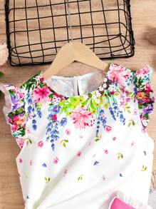 SHEIN Tween Girl elegante top met bloemenprint en rokset met riem