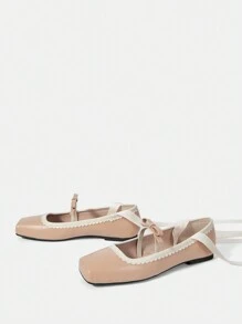 CUCCOO DOLLMOD 可爱蝴蝶结巴黎舒适方头低帮平底女鞋度假鞋夏季 - 粉色 - 查看 10