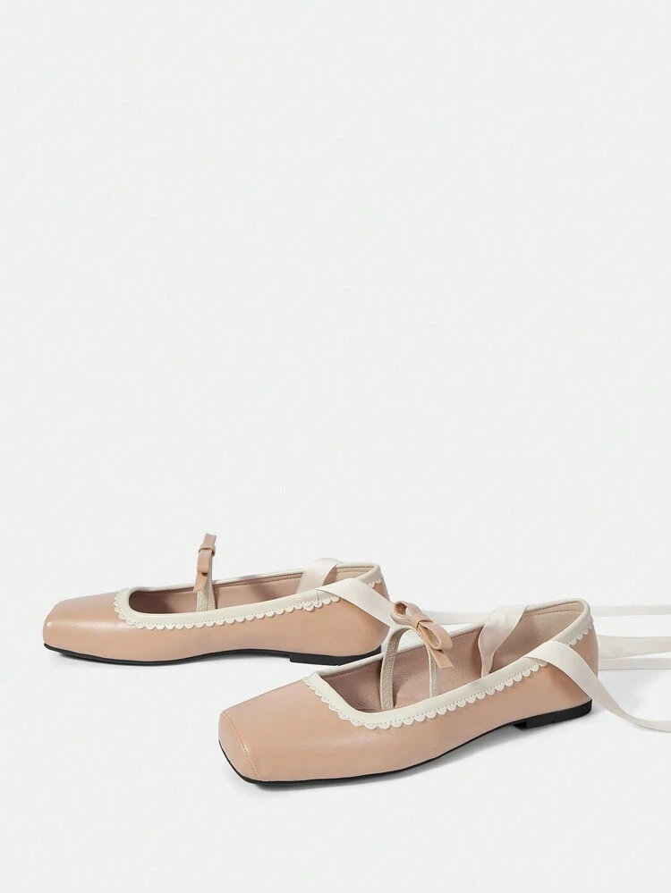 Cute Bowknot Parisian Comfortable Square Toe Low Vamp Flat Women Shoes Vacation Shoes Summer